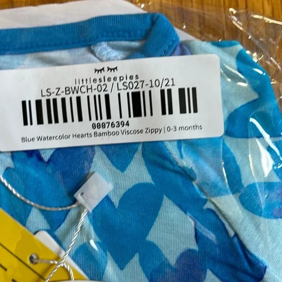 Little Sleepies Blue Watercolor Hearts Bamboo Viscose Zippy Size 0-3 months